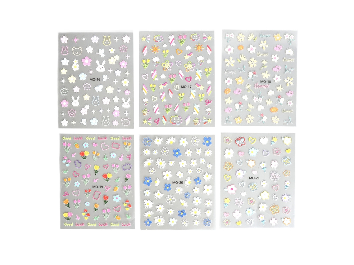 6pcs Adesivos De Arte De Unhas Com Flores Embossadas Autoadesivos Decorativos Para Manicure Diy