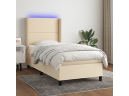 Vidaxl Cama Box Spring C/ Colchão E Led 100x200 Cm Tecido Cor Creme
