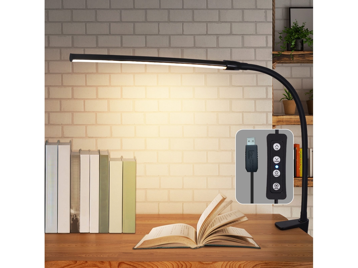 Nettlife Candeeiro De Secretária, Led Desk Lamp Black Clamp 3 Cores 5 Níveis De Brilho Usb 5 W Lâmpada De Luz Do Dia Flexível, 5 Cm