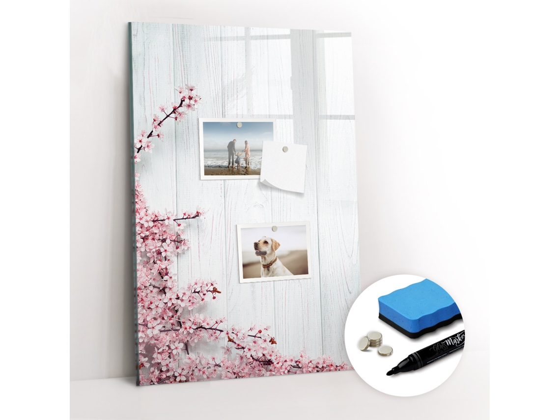 Quadro De Vidro Magnético Flores Na Madeira Para A Cozinha Espelharte (40x60 Cm)