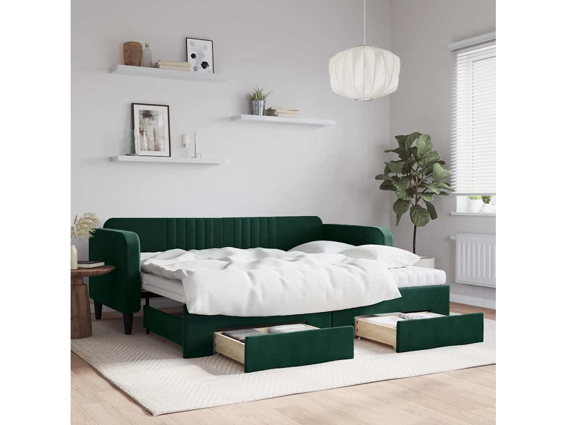 Vidaxl Sofá cama C/ Gavetão e Gavetas 90x200 Cm Veludo Verde escuro