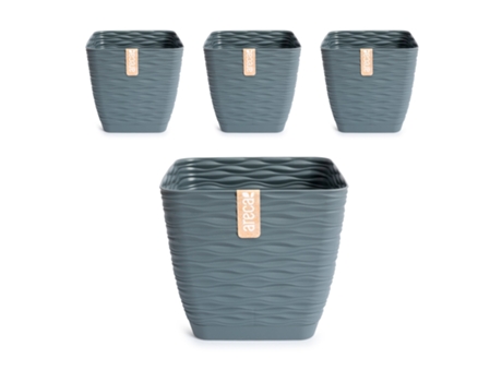 Conjunto de 4 vasos decorativos quadrados de 17 cm com placas integradas. Cinza ARECA