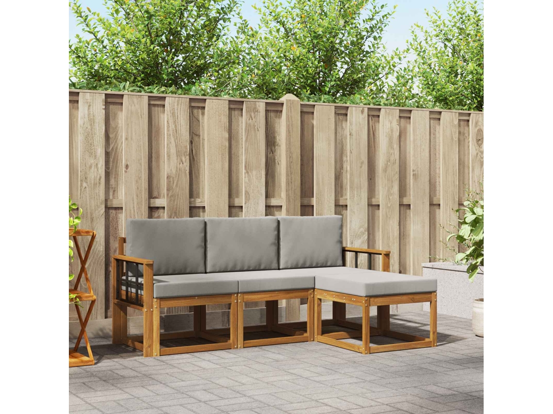Vidaxl Conjunto De Sofás Para Exterior 4 Unid. Cinza Natural E Claro