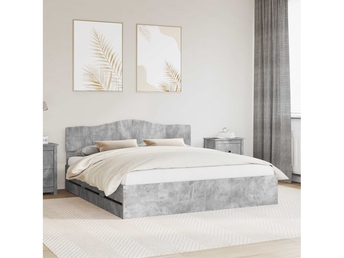 Vidaxl Estrutura Da Cama Cinzento 180 X 200 Cm Madeira De Engenharia