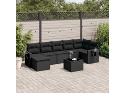 Vidaxl 8 Pcs Conjunto Sofás De Jardim Com Almofadões Vime Pe Preto