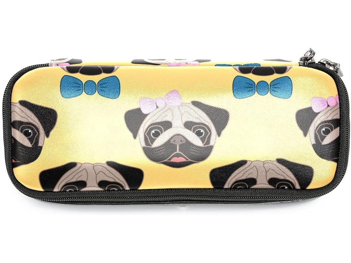 Estojo Grande Com Estampa De Pugs Amarelos Meninas E Meninos, Organizador De Maquiagem, Ideal Escola