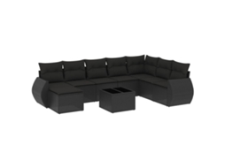 Maison Exclusive - 9 Pcs Conjunto De Sofás P/ Jardim C/ Almofadões Vime Pe Preto