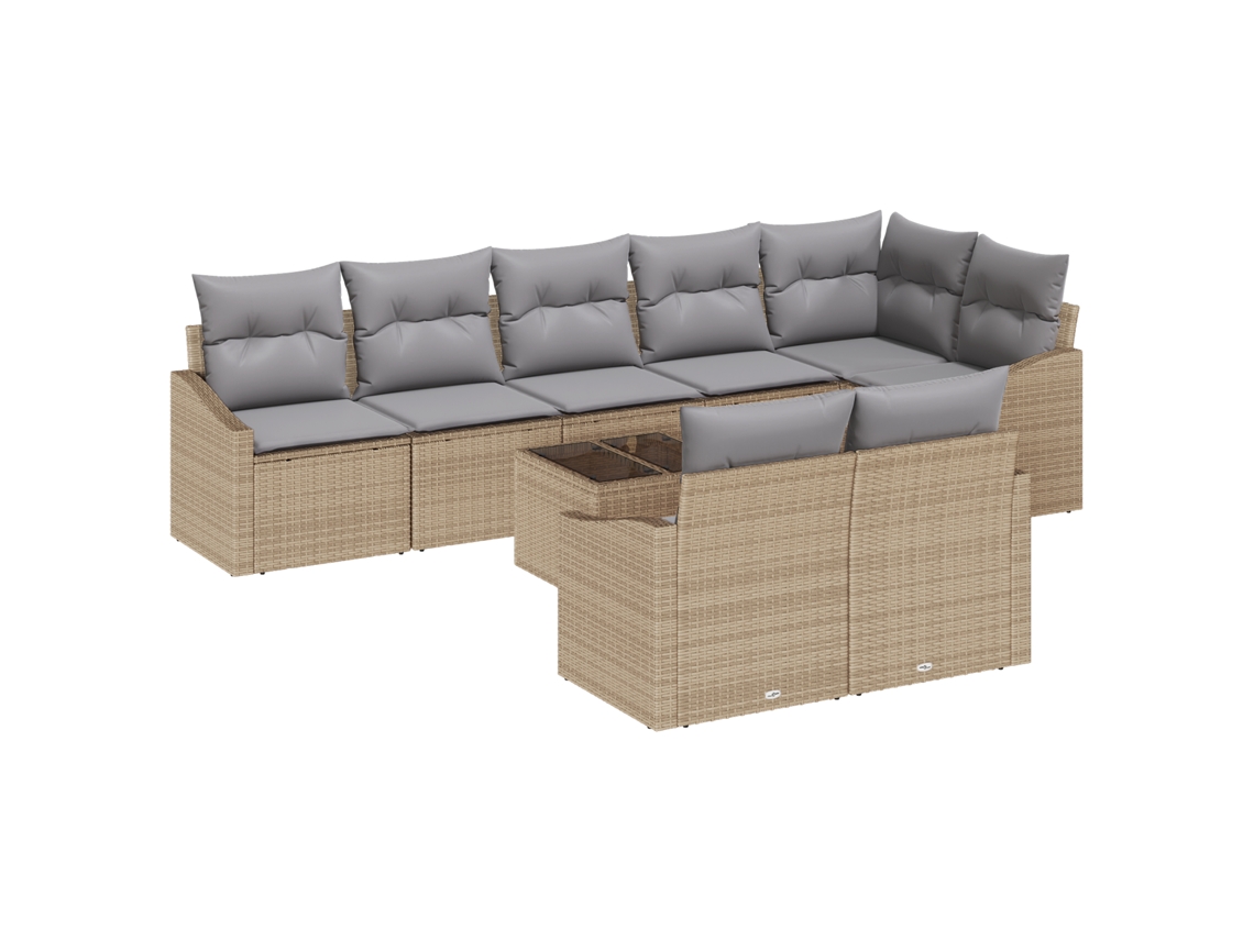Conjunto 9 De Jantar De Jardim De Vidaxl Com Almofadas Rattan Poliéster Preto