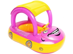 Boia Inflável Para Piscina Infantil Com Teto - Bote Flutuante Em Formato De Carro Rosa -aquaforge