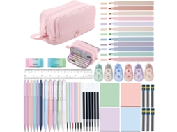 Conjunto de artigos de papelaria Eifson com 55 peças e 12 marcadores - Rosa