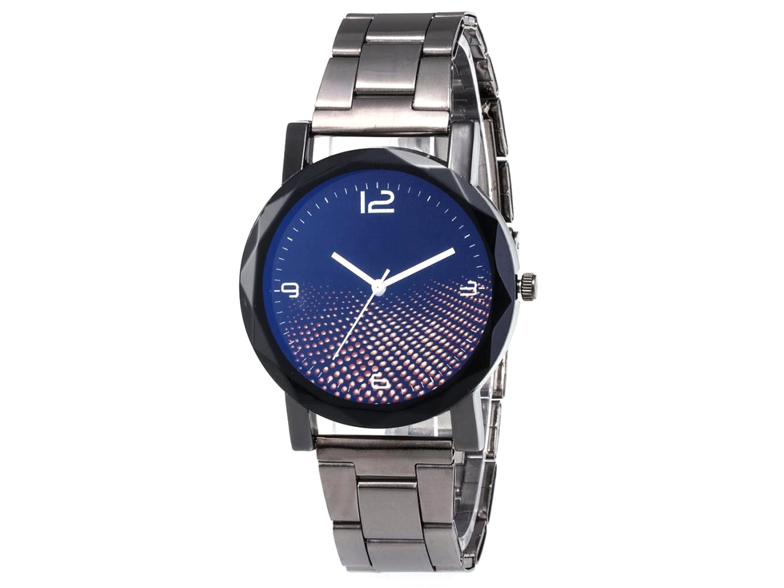 Relógio de Pulso Casal de Moda com Pulseira de Aço e Esfera Redonda Azul Escuro