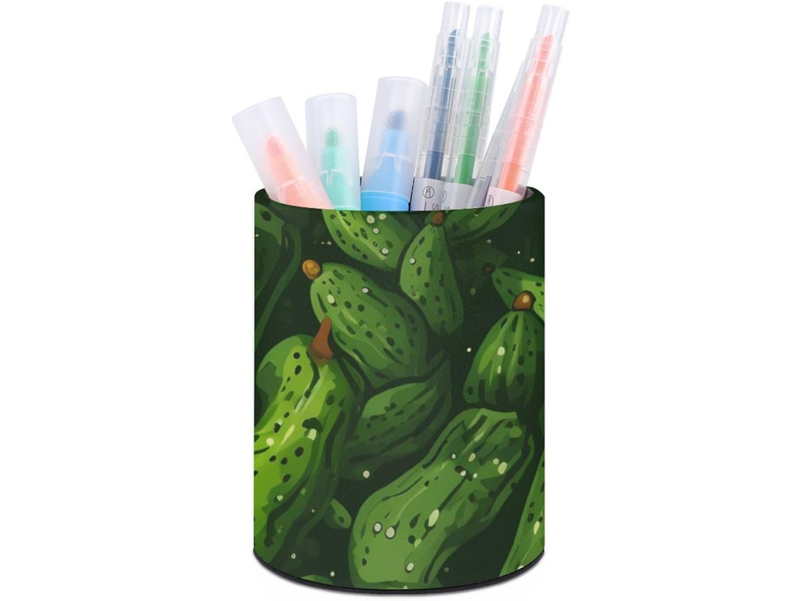 Dill Pickles Porta Canetas Redondo Em Couro Sintético, Organizador Computador, Porta Pincéis De Maquiagem