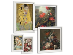 Composição De Quadros Na Parede Flores, Árvores, Pintura, Klimt Moldura Branca Quadros Para A Sala De Estar Espelharte (conjunto De 5 Imagens)