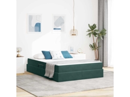 Vidaxl Cama Com Arrumação E Colchão Verde Escuro 140 X 200 Cm Veludo
