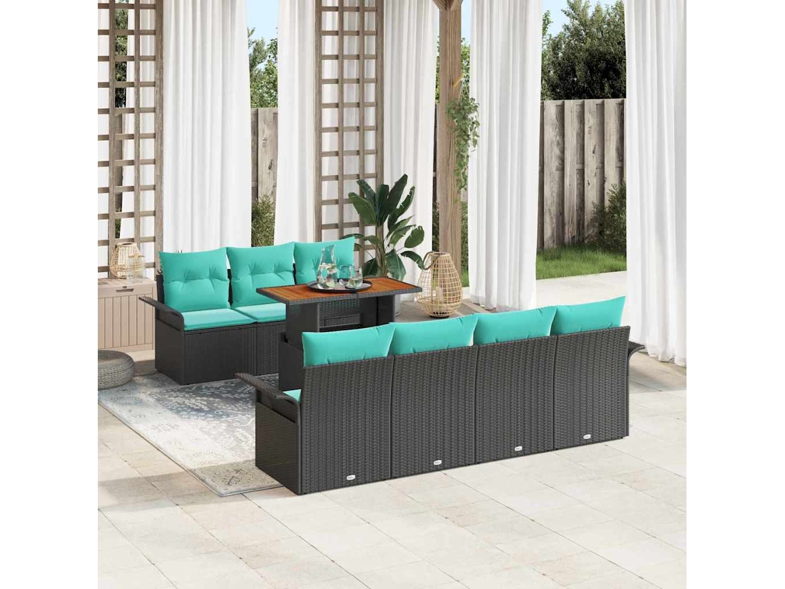 Vidaxl Conjunto De Sofá De Jardim 8 Pcs Preto Rattan Sintético