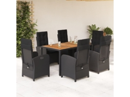 Vidaxl 7 Pcs Conjunto de Jantar P/ Jardim C/ Almofadões Vime Pe Preto
