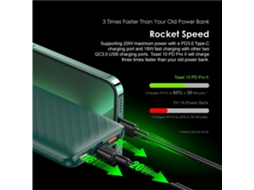 Aetheria oraimo Toast 10 Flash Ii Power Bank 10000mah 20w Carregamento Rápido Triple Output