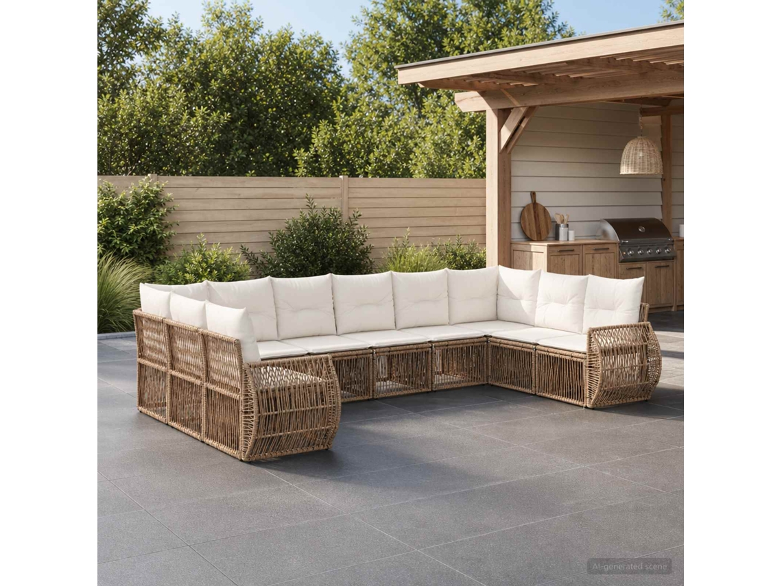 Vidaxl Conjunto De Sofá De Jardim 10 Pcs Bege E Branco Creme Vime Pe