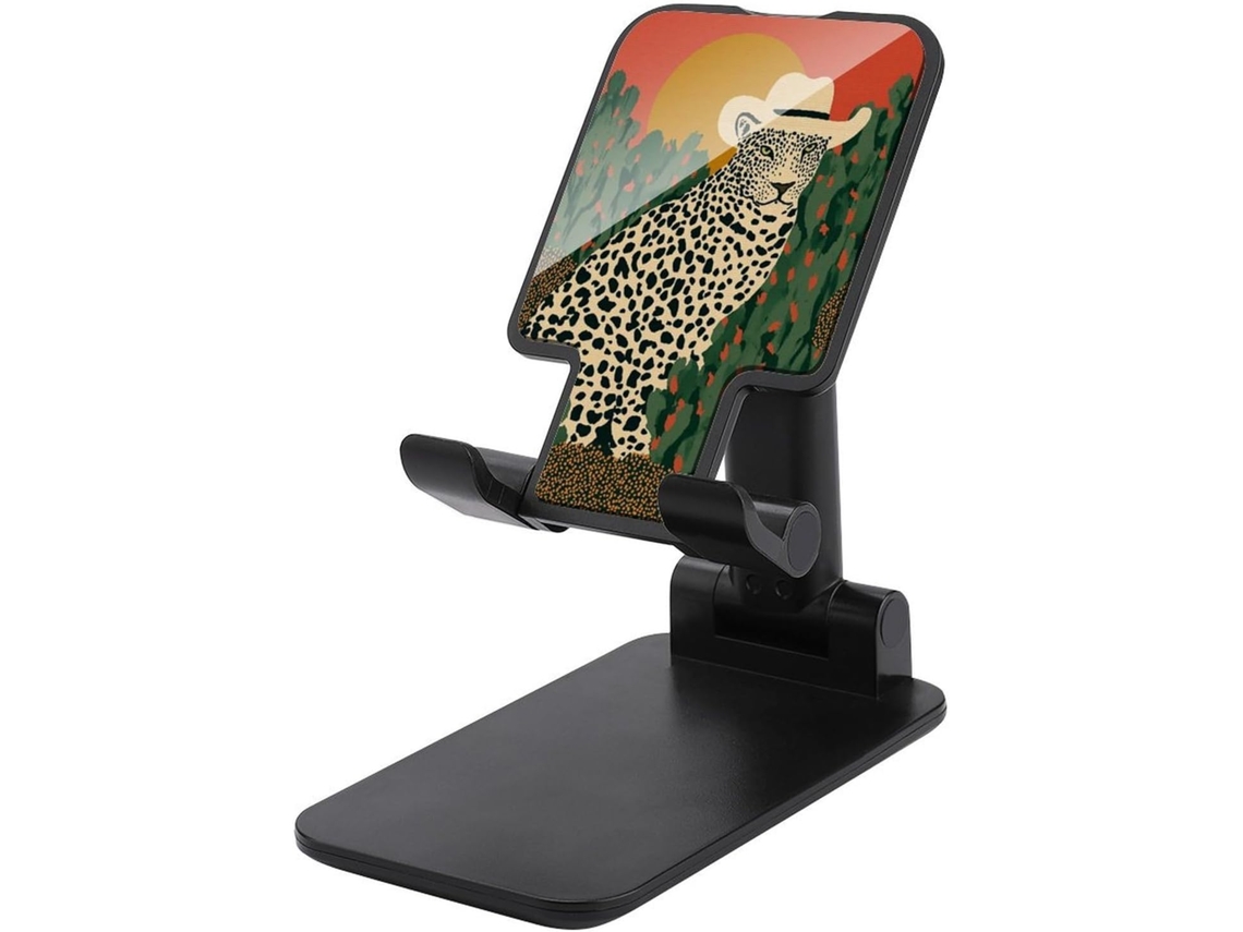 Suporte Dobrável E Ajustável Para Celular Com Estampa De Leopardo Usando Chapéu Cowboy, Ideal Para Escritório