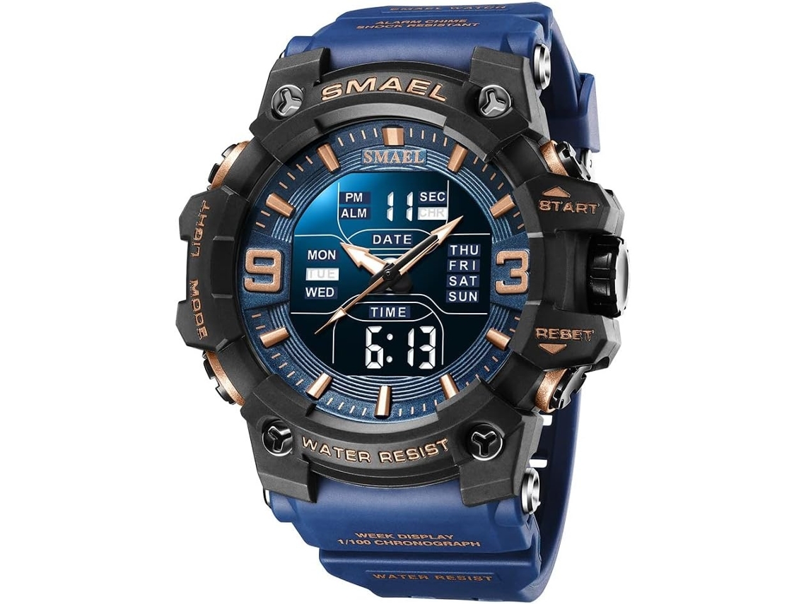 Lurelia Relógio Digital Masculino, Movimento De Quartzo, Analógico, Visor Digital, Led, Cronómetro, Alarme, Data/calendário, Duplo Fuso/mostrador