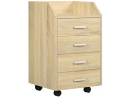 Cômoda de escritório em madeira natural com 4 gavetas, rodízios e bordos elevados (40x36x65 cm) BTFORUS