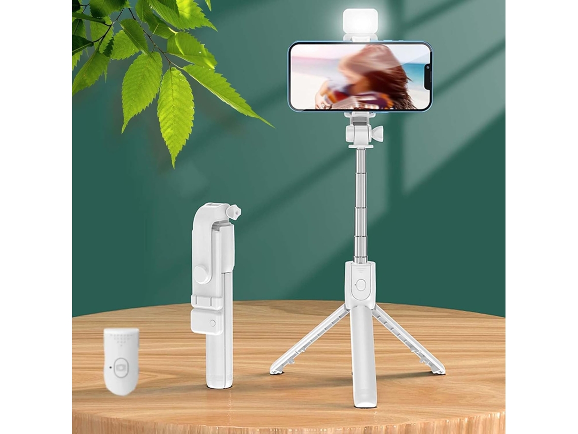 Bastão de Selfie Sem Fio Bluetooth 6 em 1, Tripé com Luz, Rotação de 360° Retrátil JIAPEI (branco)