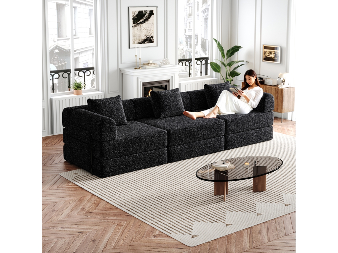 Sofá-cama 2 em 1 Chenille patenteado