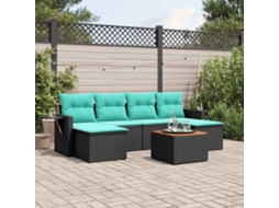 Vidaxl Conjunto De Sofá De Jardim Com 7 Peças E Almofadas Em Rattan Sintético Preto
