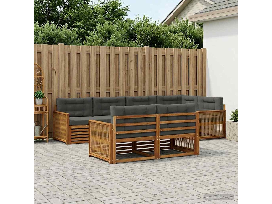 Vidaxl Conjunto De Sofás Para Exterior 7 Pcs Natural E Antracite