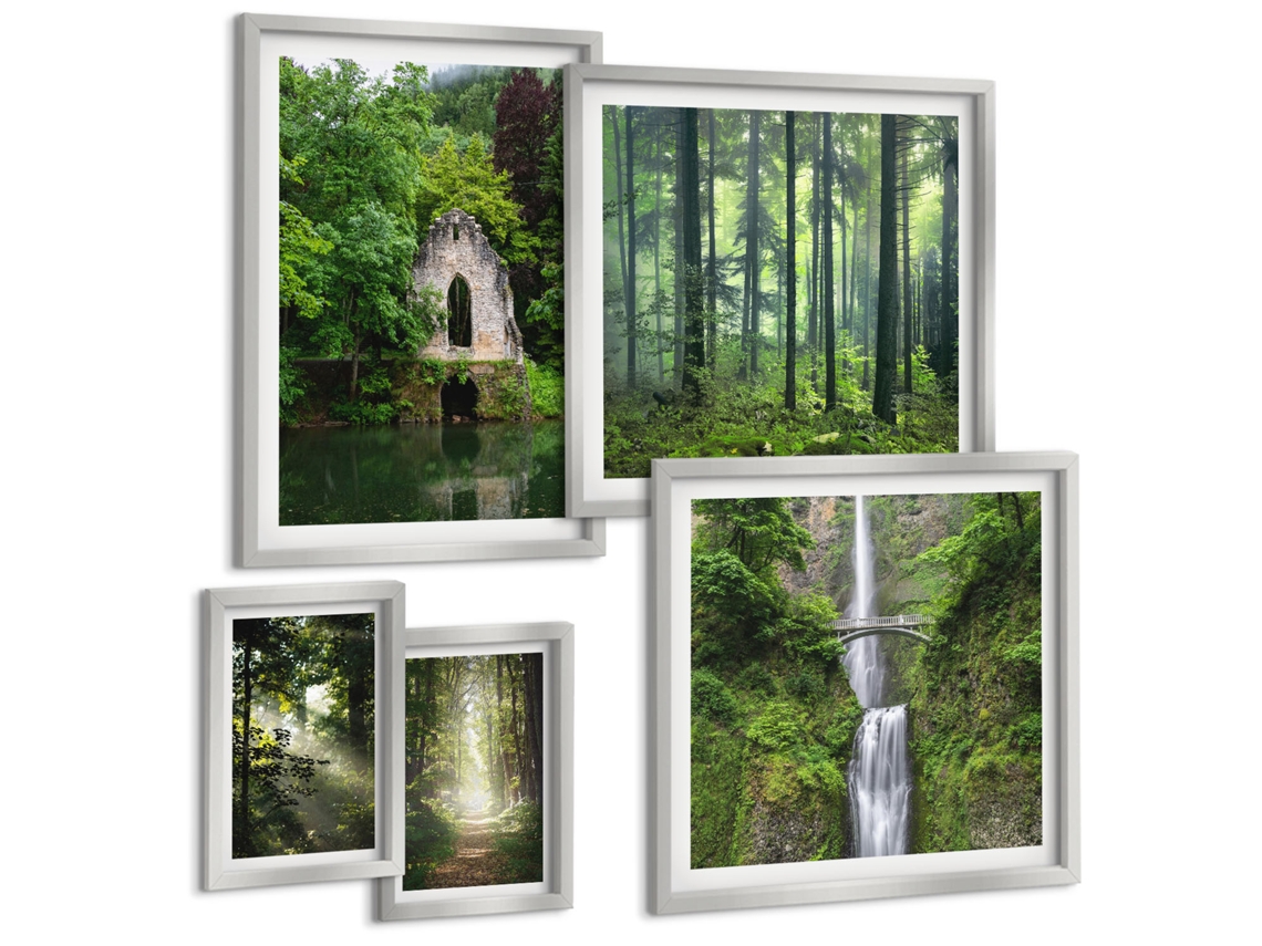 Conjunto De Pinturas Florestas Verdes Cachoeiras Natureza Espelharte (5 Peças)