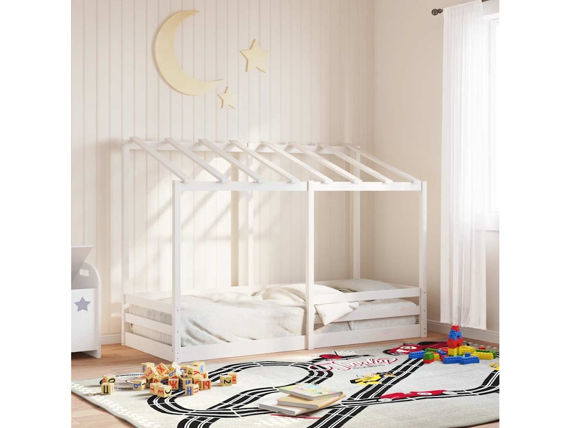 Vidaxl Cama Infantil Com Telhado 75x190 Cm Pinho Maciço Branco