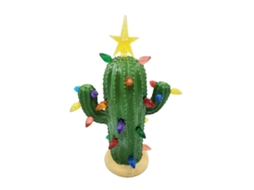 Adorno de Cacto de Natal com Luzes em Resina Nostálgico para Mesa Decoração de Natal | S/MARCA