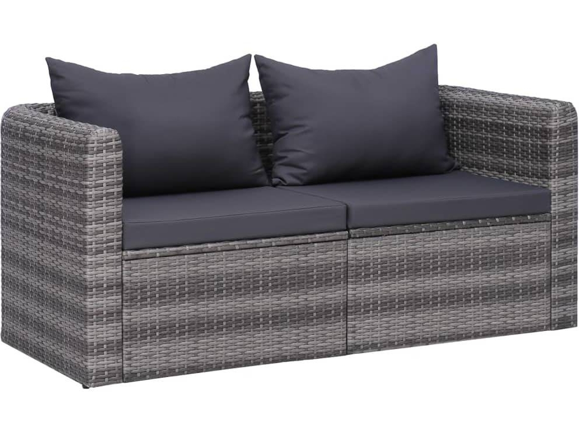 vidaXL Sofás de canto para jardim 2 pcs vime PE cinzento Worten.pt