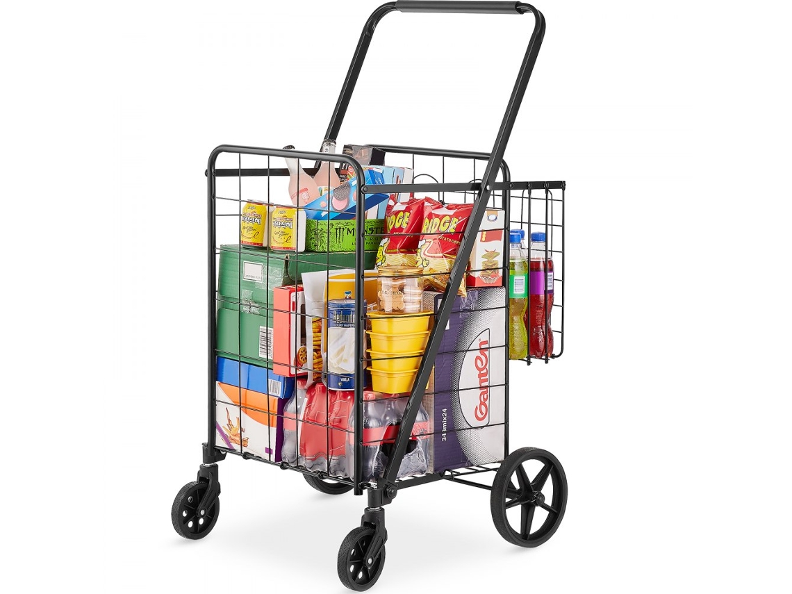 Carrinho de Compras Dobrável VEVOR Carrinho de Compras com Cestas Duplas 110 Lbs
