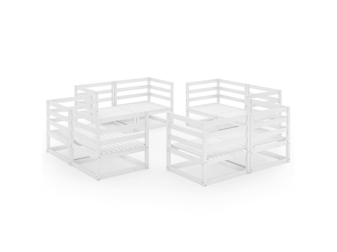 8 Pcs Conjunto Lounge de Jardim Pinho Maciço Branco MAISON EXCLUSIVE