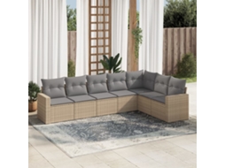 Vidaxl 7 Pcs Conjunto De Sofás P/ Jardim Com Almofadões Vime Pe Bege