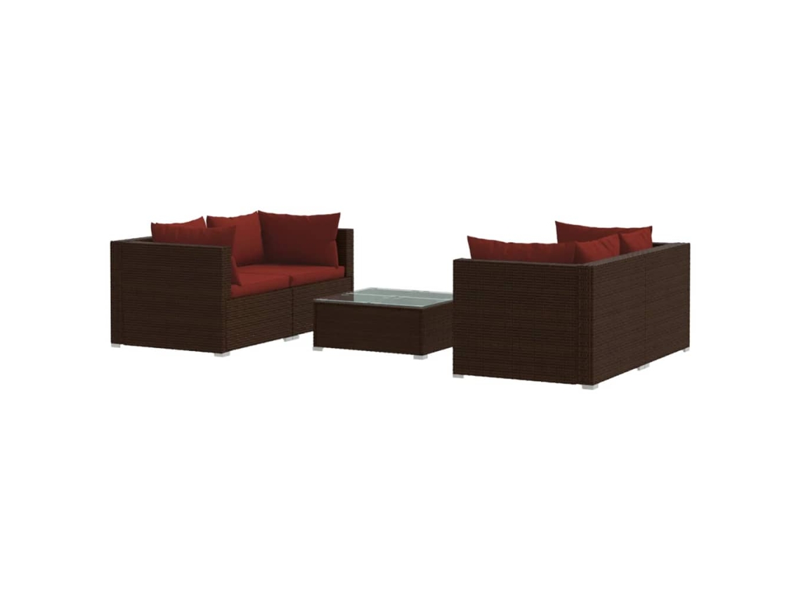 Maison Exclusive - 5 Pcs Conjunto Lounge De Jardim C/ Almofadões Vime Pe Castanho
