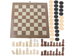 Set de Xadrez de Madeira 3 em 1 com Damas e Tabuleiro Portátil com MARCA