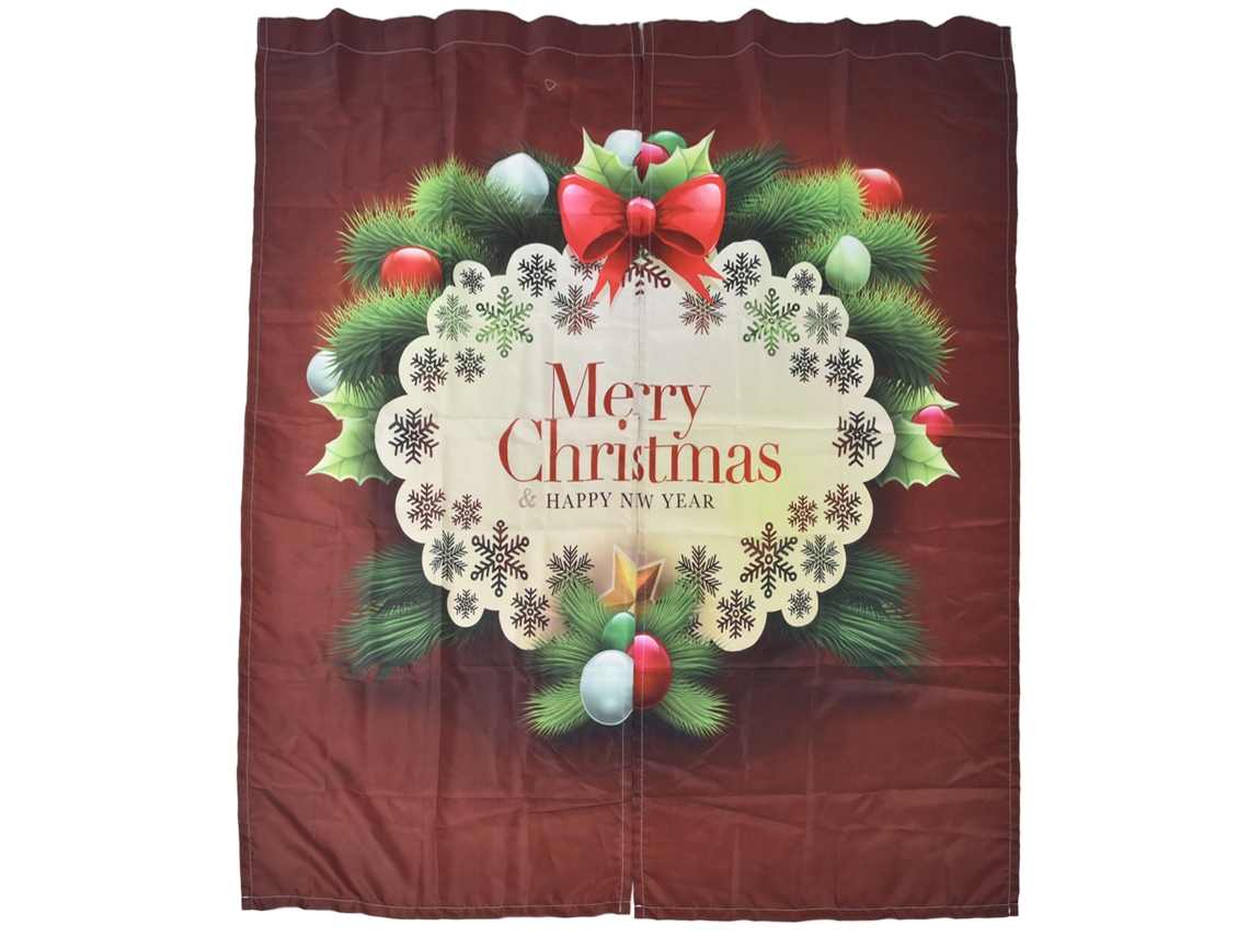 Cortina de Natal 3D Digital com Impressão Merry Christmas para Varanda (170x200cm)