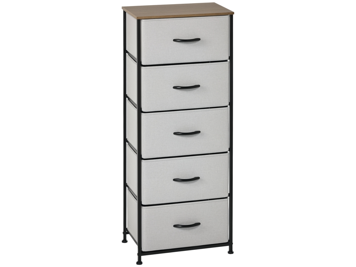 Cômoda VISTA, 5 gavetas, tecido, estrutura de aço, 45x30x116cm, cinza