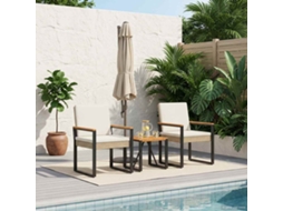 Vidaxl Conjunto De Móveis Para Exterior 3 Pcs Bege E Branco Creme