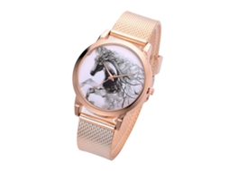 Reloj De Cuarzo Para Hombre Con Correa De Malla Y Dial Redondo Patrón Caballo Moda (oro)