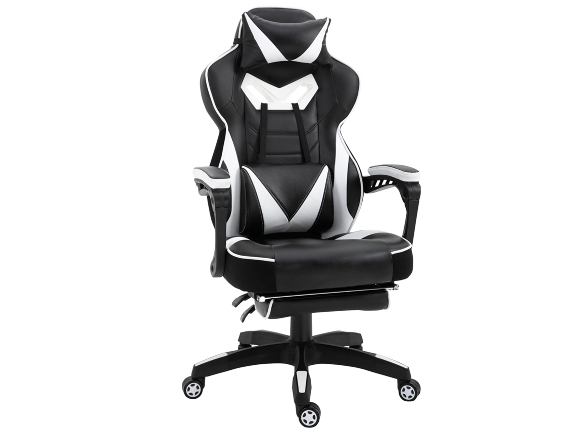 Cadeira De Escritorio Gaming Ergonômica Altura Ajustável Reclinável Encosto Com Apoio Para Pés De Cabeça Almofada Lombar Rodas 65x70x118,5-126,5 Cm