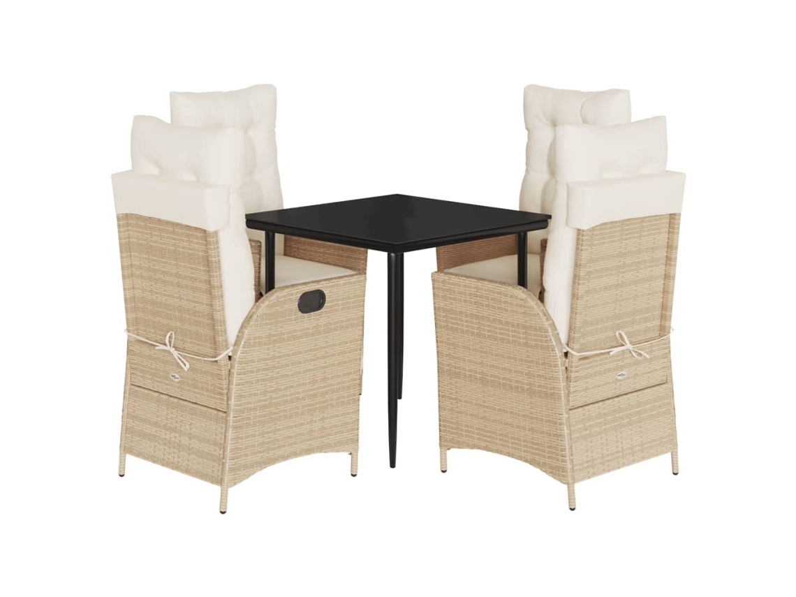 Conjunto de 5 Jantar para Jardim com Almofadões Vime Pe Bege MAISON EXCLUSIVE
