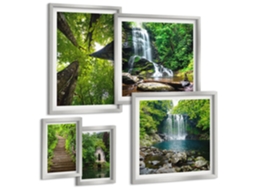 Conjunto De Pinturas Torres De Ponte Monocromáticas Moldura Prateada Fotos Para O Escritório Espelharte (conjunto De 5 Imagens)