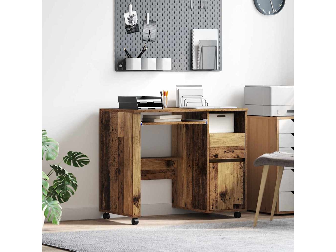 Vidaxl Mesa Com Rodas Com Gaveta Madeira Antiga 91 X 50 X 77 Cm