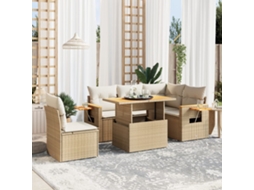 Vidaxl 6 Pcs Conjunto De Sofás P/ Jardim Com Almofadões Vime Pe Bege