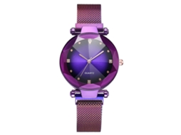 Relógio de Pulso de Quartzo com Strass e Pulseira de Malha Moda Unissex (roxo)