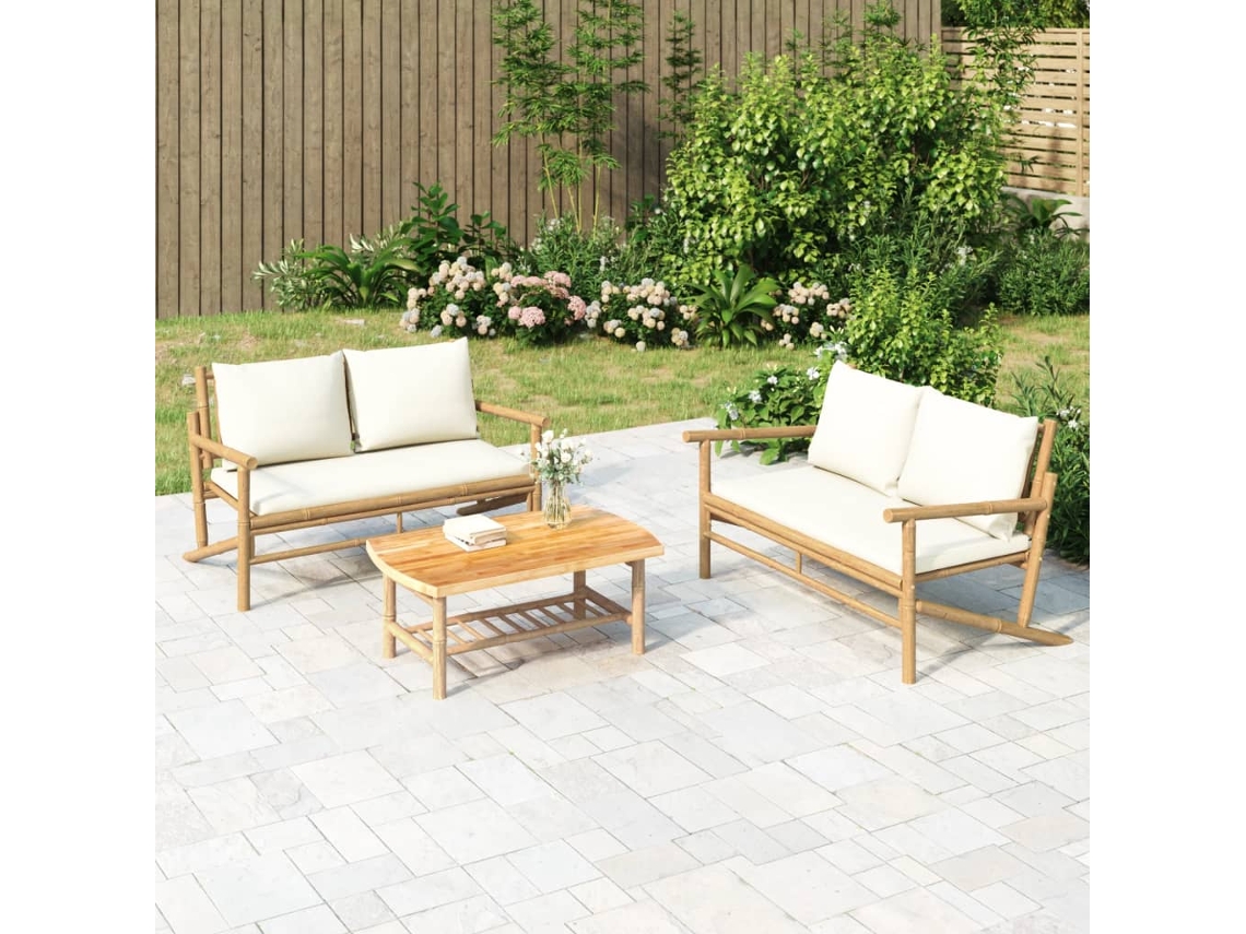 Vidaxl Banco De Jardim Bambu Com Almofadões Branco Nata