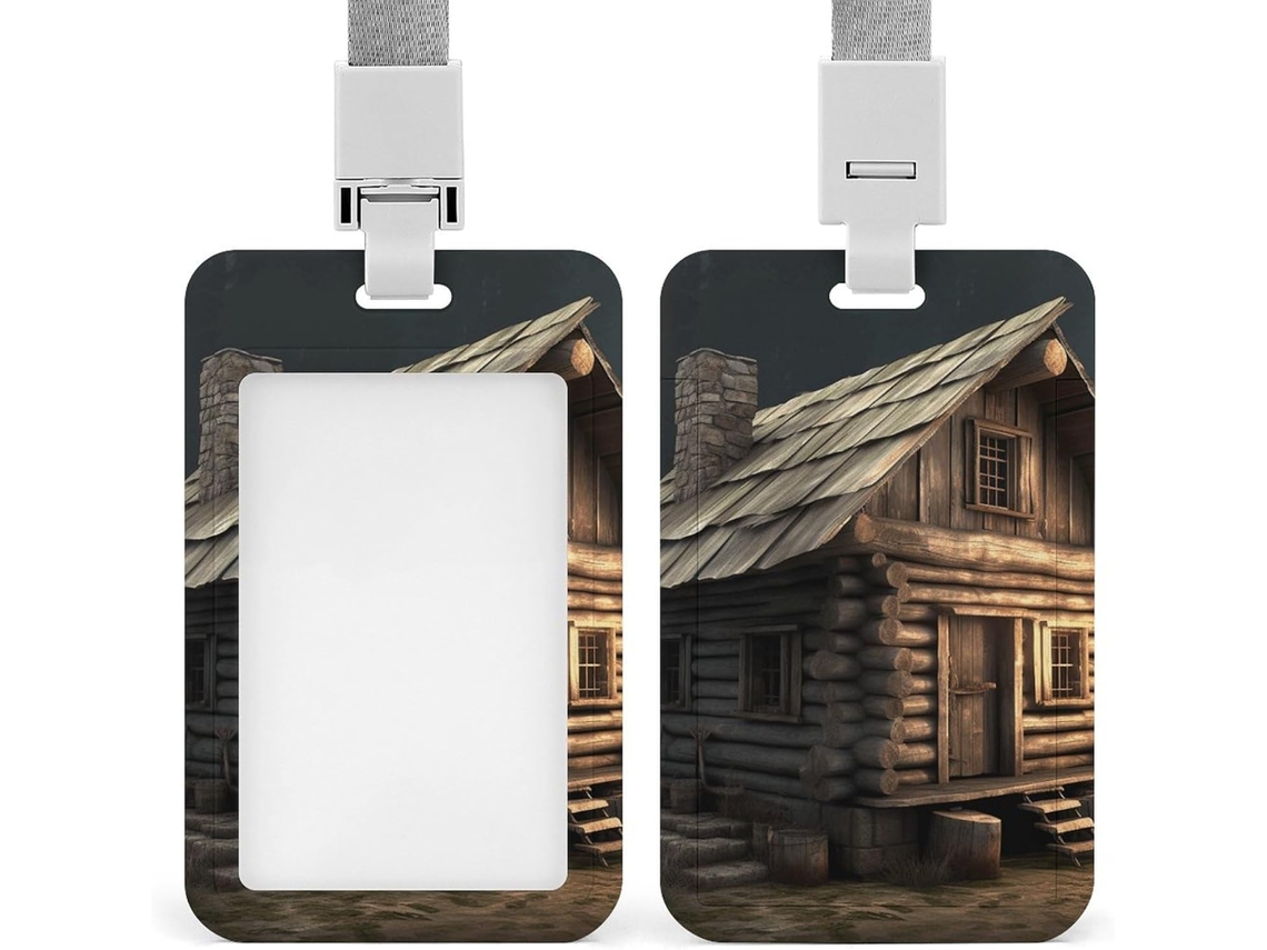 Suporte Crachá Cabana Na Montanha, Suporte Crachá Vertical, Capa Protetora Cartão Com Cordão, Estojo Plástico